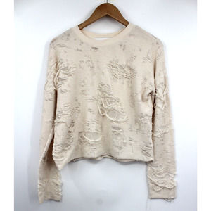 IRO Jeans Sweater Womens‎ XS Cenix Distressed Knit Cropped Frayed Cream